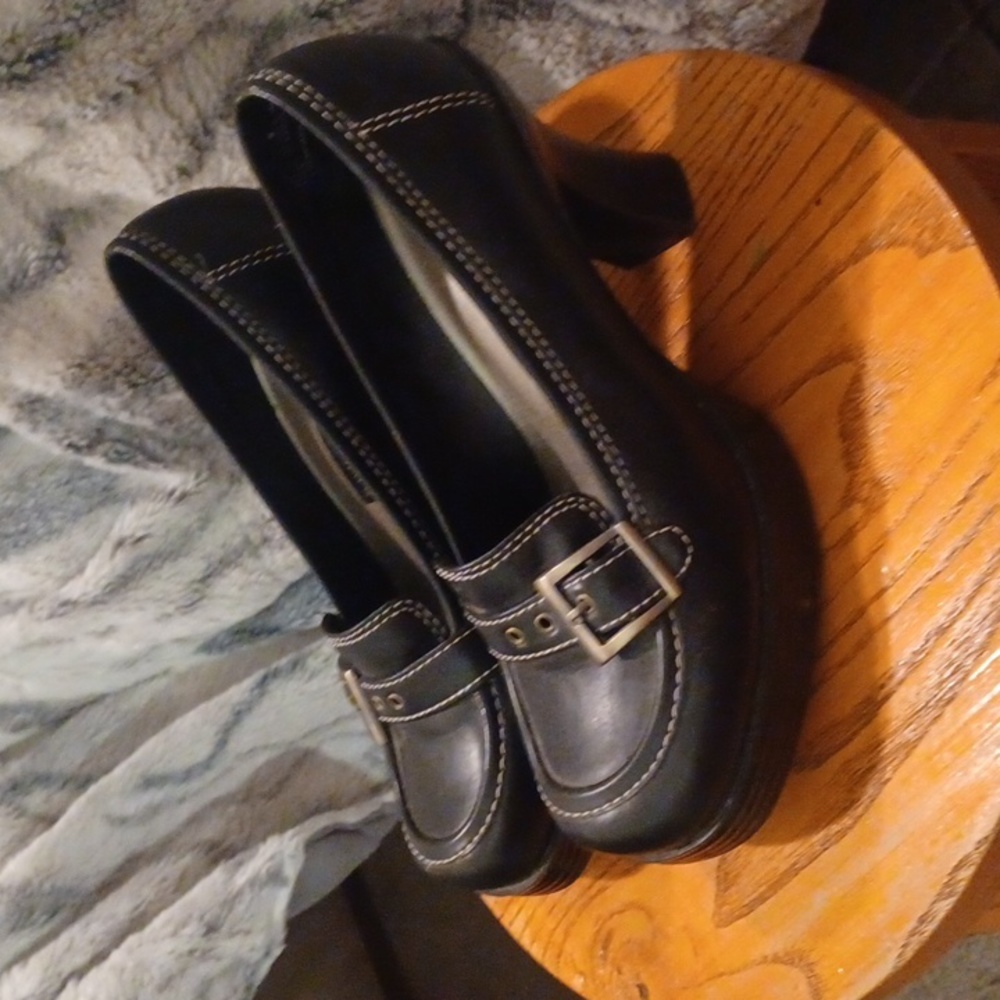 Black buckle heels
